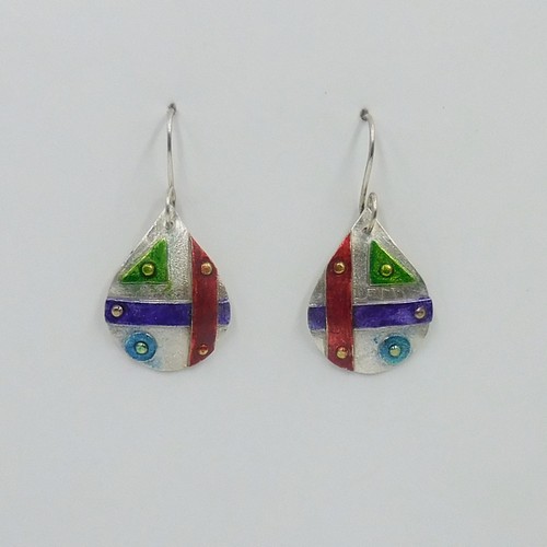 Click to view detail for DKC-2017 Earrings Teardrop Multi-Color Patchwork $80